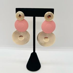 Gold and Peach Round Drop Earrings